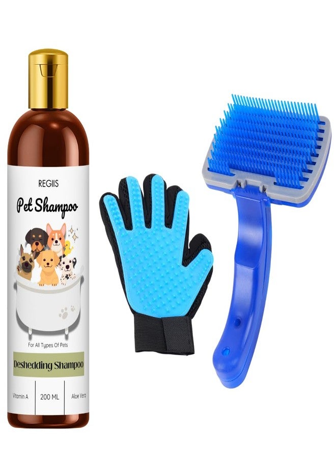 REGIIS Pet Grooming Kit with Deshedding Shampoo, 200ml, Professional Brush and Glove Set, for Dogs and Cats(Pack of 3) - Image 1